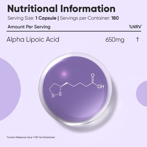 WeightWorld Alpha Lipoic Acid 650mg supplement 180 capsules, UK version