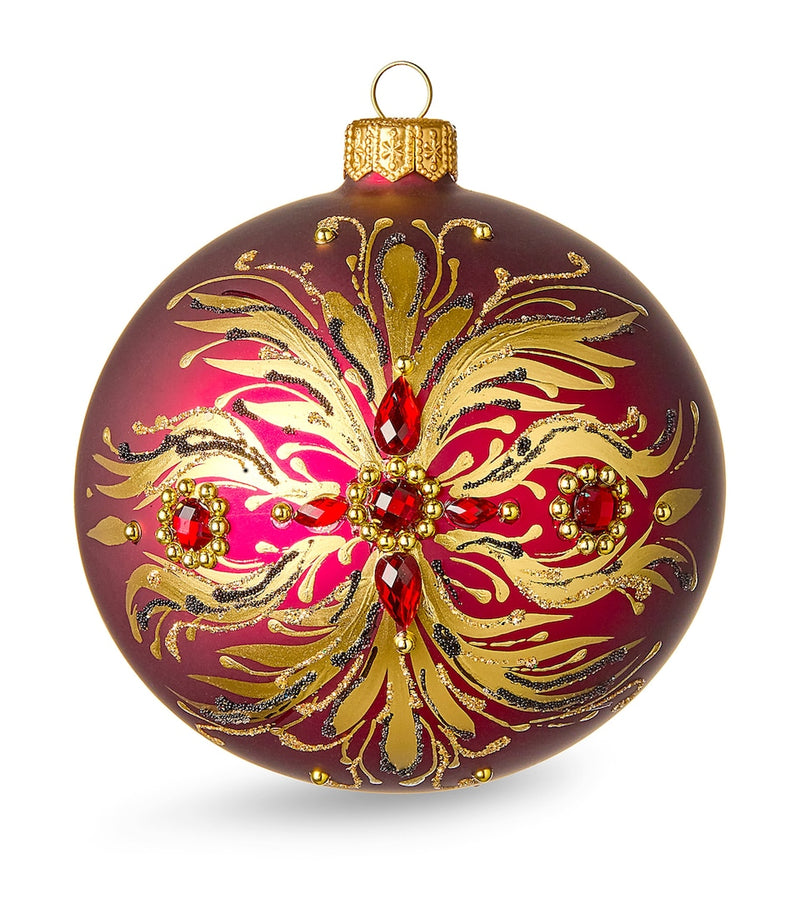 Glass-Blown Hand-Painted Christmas Bauble with Lace Trims