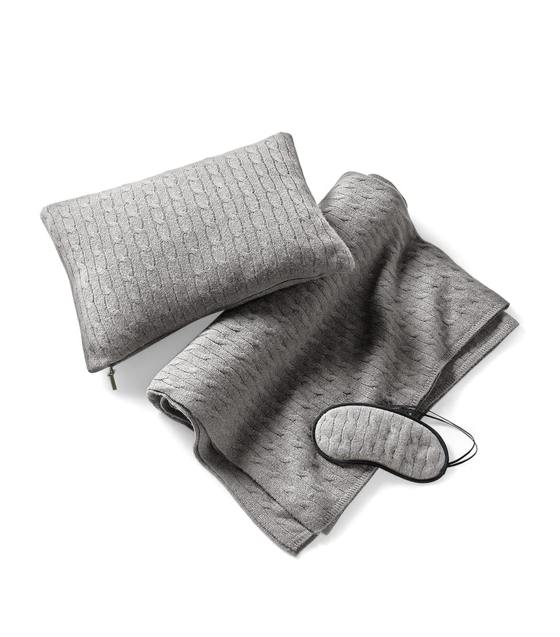 Ralph Lauren Home cashmere cable-knit travel set, throw, mask, pouch - UK version
