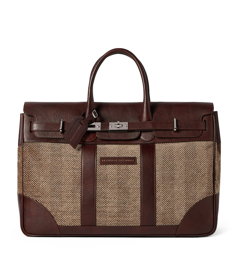 Brunello Cucinelli leather-trim chevron holdall, imported from the UK