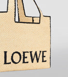 LOEWE Font tote bag in woven raffia with bold lettering (British brand)