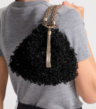 Jimmy Choo crystal-embellished satin clutch bag, imported from the UK