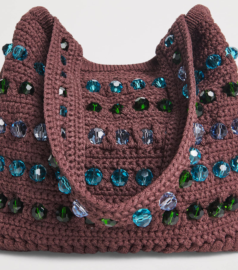Sandro Paris crochet beaded top-handle bag, imported from the UK