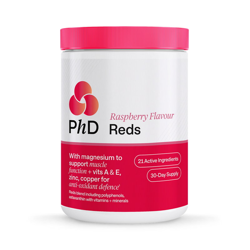 PhD Reds raspberry powder supplement 1000g, imported from the UK