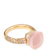 Harrods Pomellato Mixed Gold, Brown Diamond, Chalcedony and Pink Quartz Nudo Ring- Buy online at McGrocer