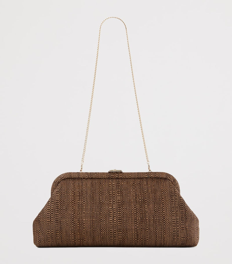 Jimmy Choo Skylar woven rafia clutch bag, imported from the UK