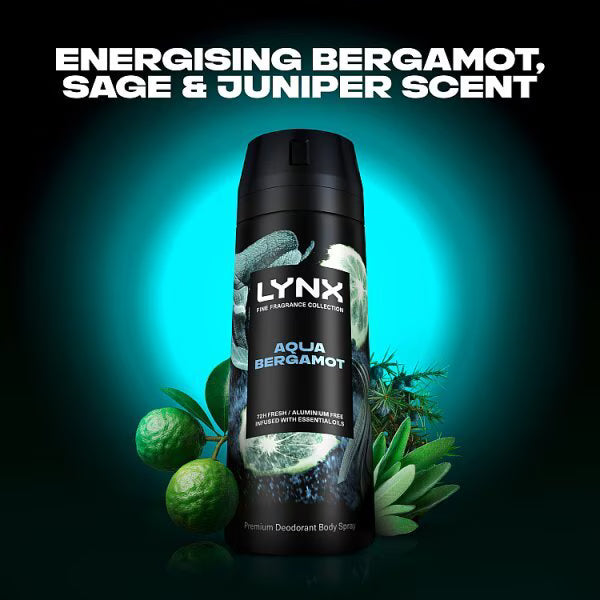 Lynx Fine Fragrance Aqua Bergamot Deodorant Spray 150ml, UK version
