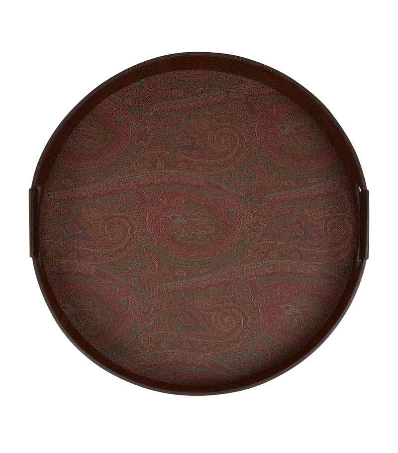 Etro Arnica round tray paisley jacquard leather trim (British brand)