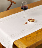Dea linen embroidered scroll table runner 50cm x 210cm - British product