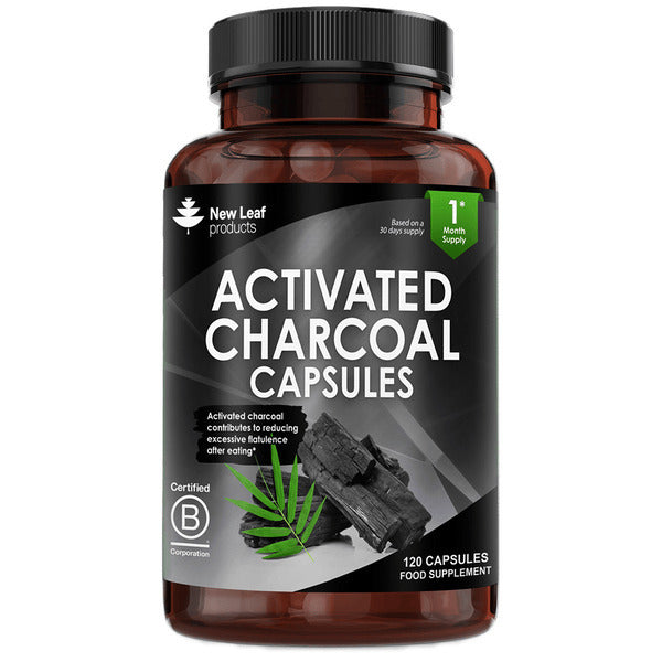 New Leaf activated charcoal capsules 1040mg 120 capsules, imported from the UK