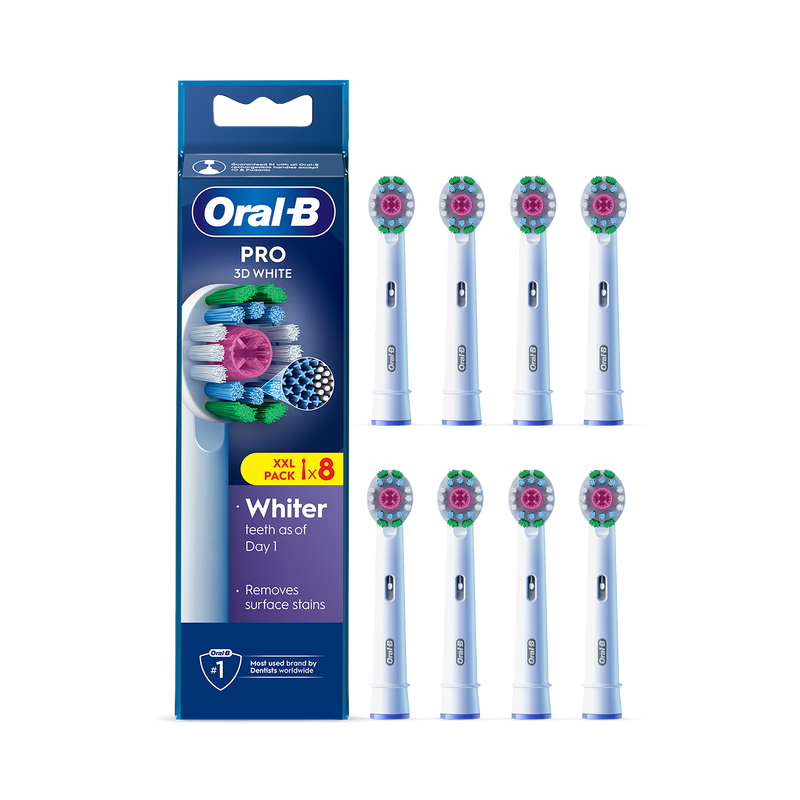 Oral-B Pro 3D White toothbrush heads with X Filament 8 count, imported from the UK