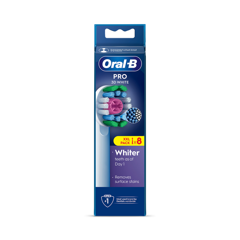 Oral-B Pro 3D White toothbrush heads with X Filament 8 count, imported from the UK