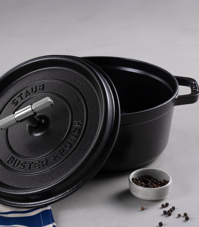 Staub cocotte x Buster+Punch with steel knob 24cm, UK version