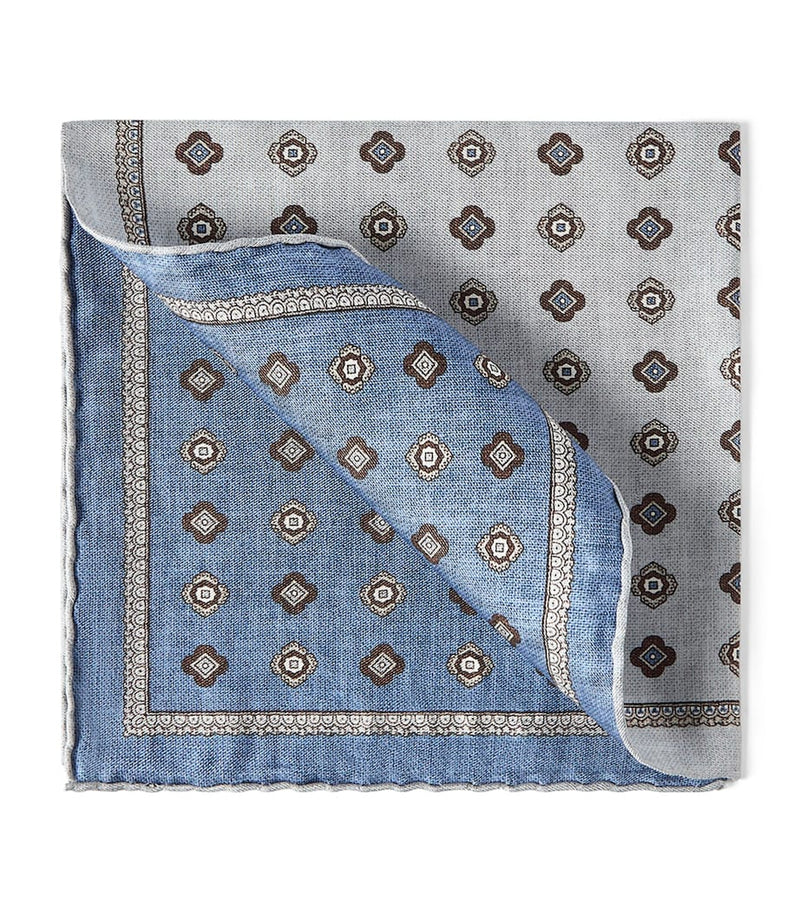 Brunello Cucinelli silk medallion pocket square 35cm, imported from the UK