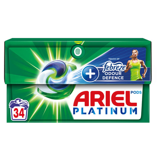 Ariel Platinum Pods Washing Liquid Capsules Febreze Odour Defence 34 Washes detergents & washing powder Sainsburys   