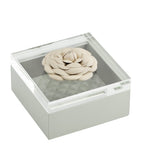 Riviere large quilted leather box with floral bloom, imported from the UK