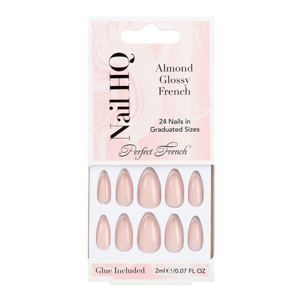 Nail HQ Almond Glossy French Nails 24 pcs, UK version