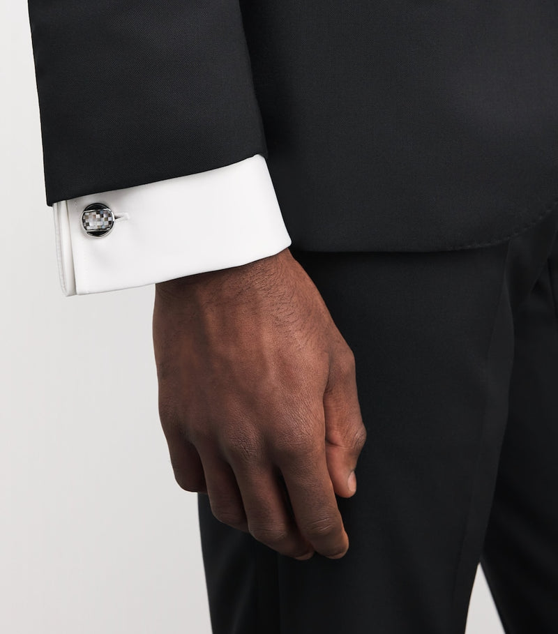 Tateossian Thompson mother-of-pearl cufflinks and studs set (British brand)