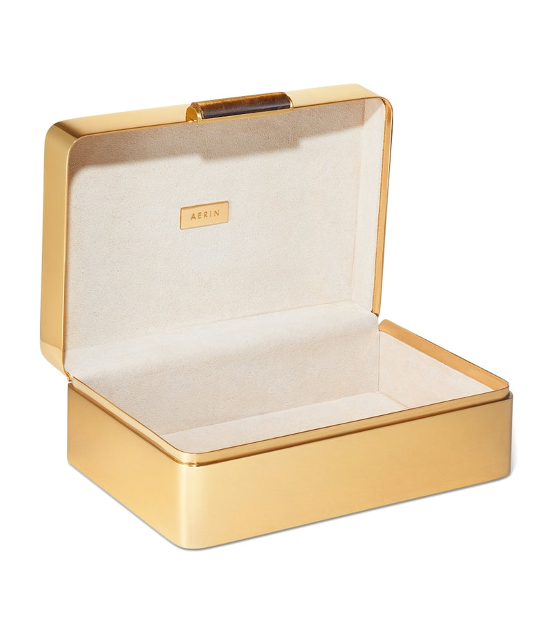 صندوق Aerin Tiger's Eye الزخرفي بلون ذهبي من الشمواه (علامة تجارية بريطانية)