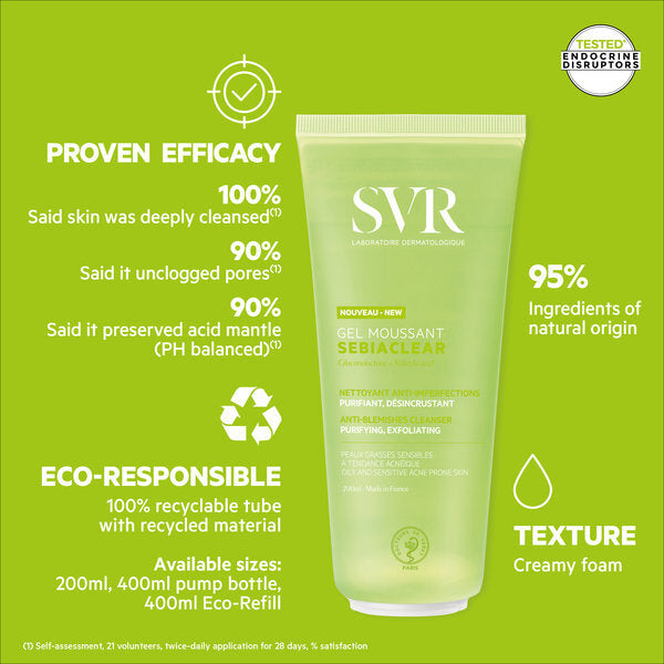 SVR SEBIACLEAR foaming salicylic acid cleanser 200ml (British brand)