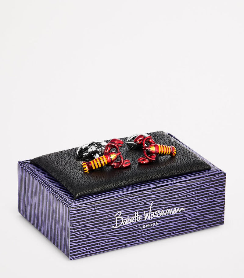 Babette Wasserman rhodium-plated enamel lobster cufflinks (British brand)