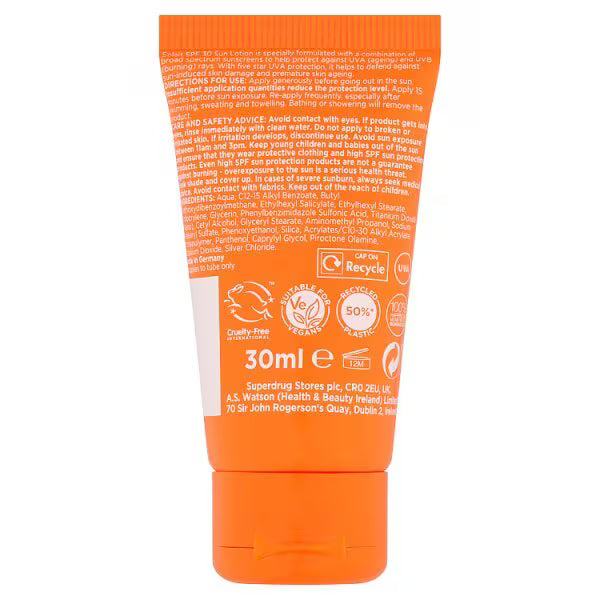 Solait solkrem SPF 30 30ml produktemballasje (britisk merke)