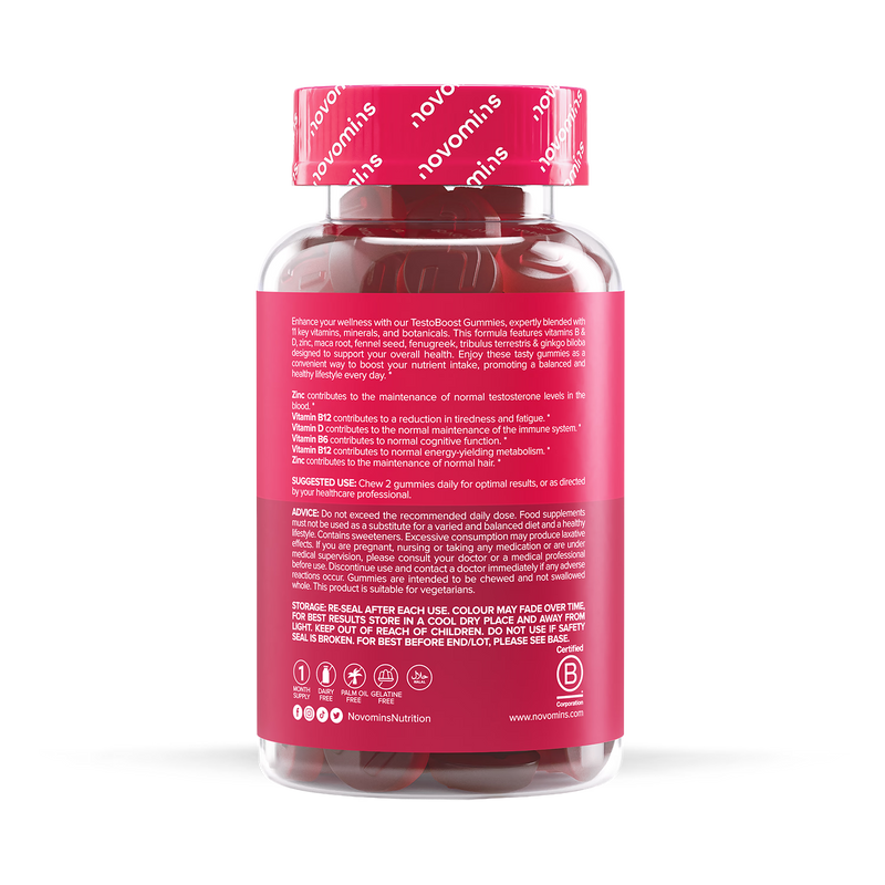 Novomins men's supplement gummies raspberry flavour 60 count, imported from the UK