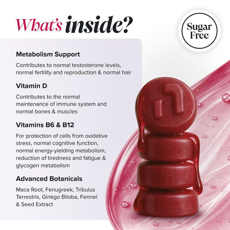 Novomins men's supplement gummies raspberry flavour 60 count, imported from the UK