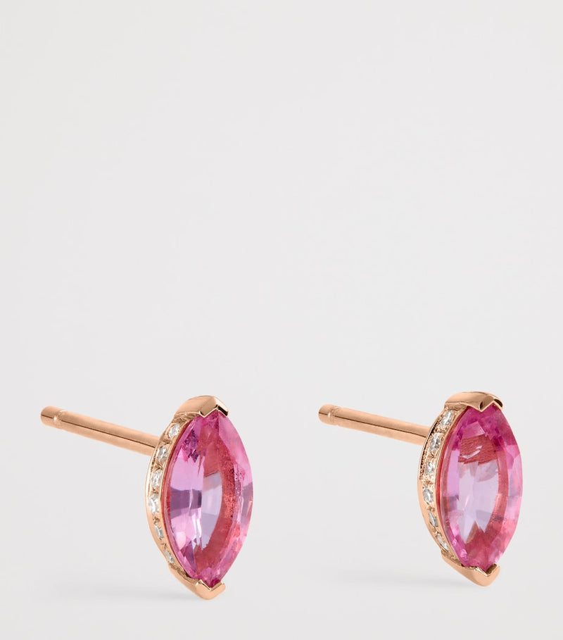 SHAY rose gold stud earrings with pink sapphire and diamond halo - British product