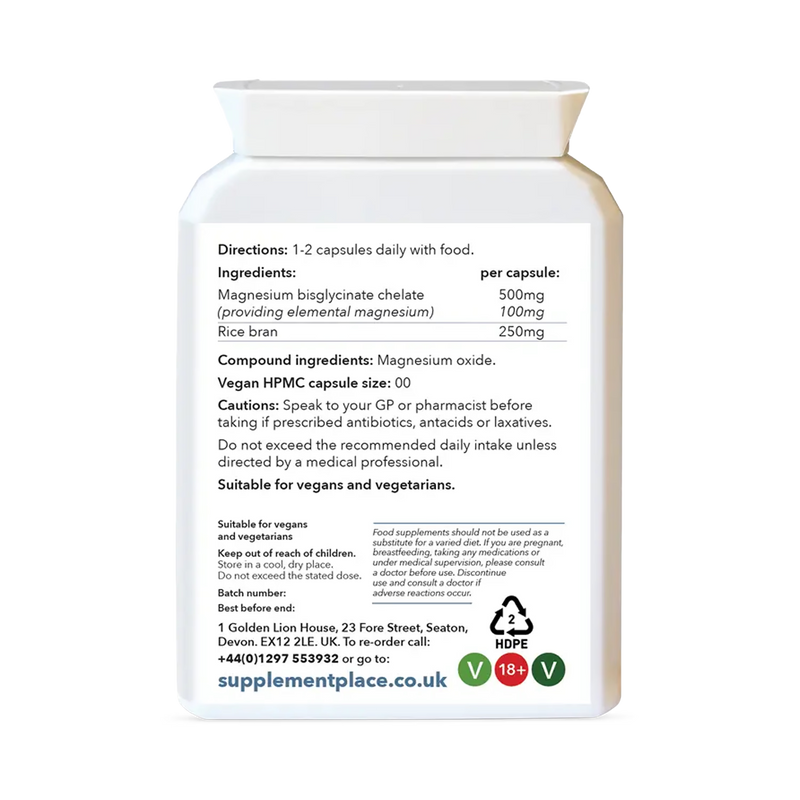 Supplement Place magnesium bisglycinate supplement 500mg 60 capsules, imported from the UK