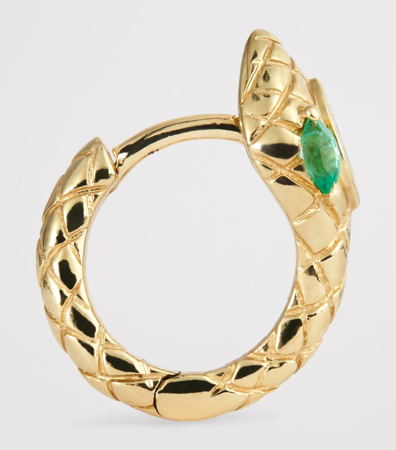 Jacquie Aiche yellow gold snake huggie earring with diamond and emerald, UK version