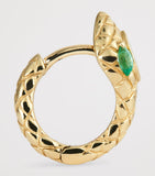 Jacquie Aiche yellow gold snake huggie earring with diamond and emerald, UK version