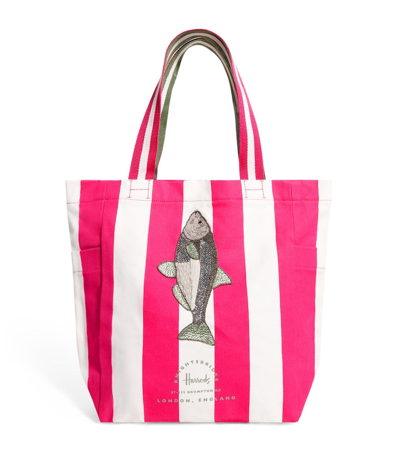 Harrods embellished fish tote bag, imported from the UK