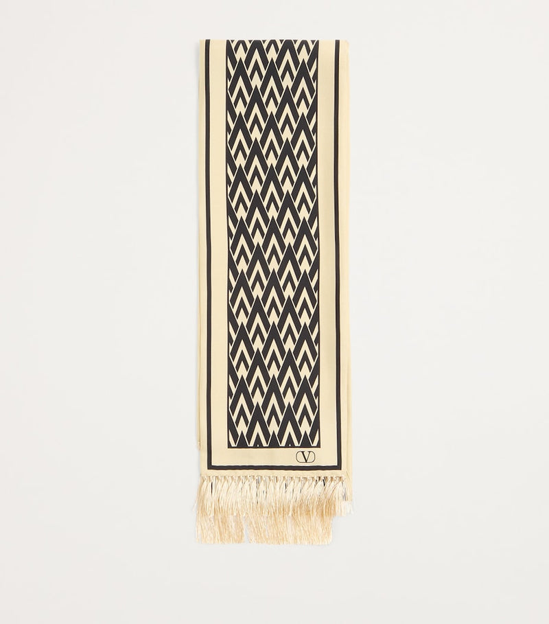 Valentino Garavani silk monogram scarf with tassels, imported from the UK