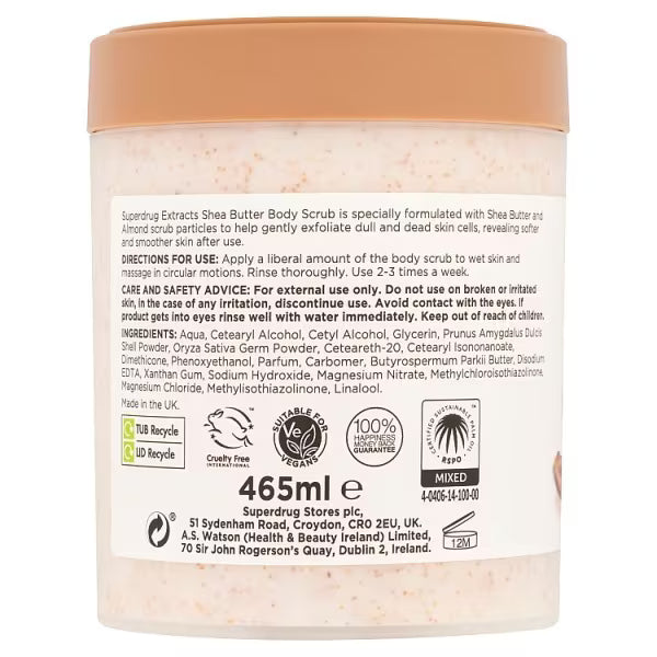 Superdrug Extracts body scrub with shea butter formula (British brand)