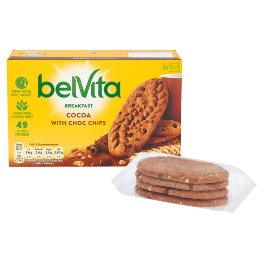 Belvita Breakfast Biscuits Cocoa Chocolate Chip Pack x5 225g cereal bars Sainsburys   