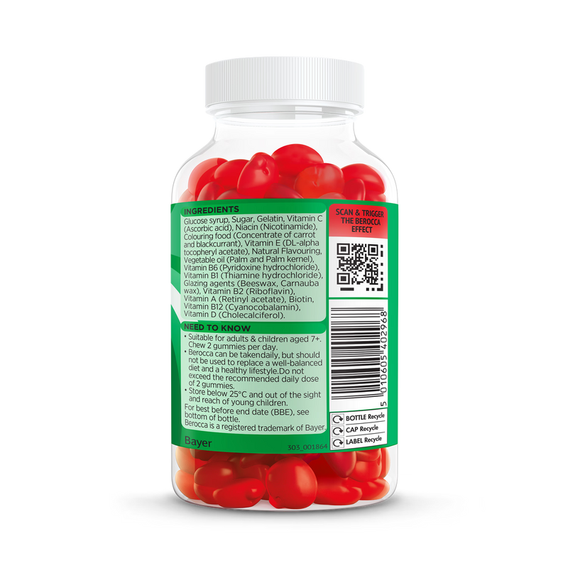 Berocca multivitamin gummies cherry flavour 60 count, imported from the UK