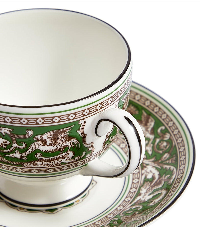 Wedgwood Florentine Verde teacup and saucer (British brand)
