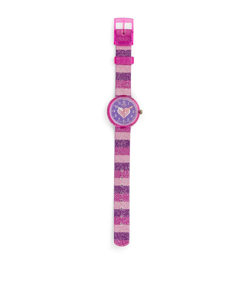 Flik Flak Stripy Glitter watch with bio-based case (British brand)