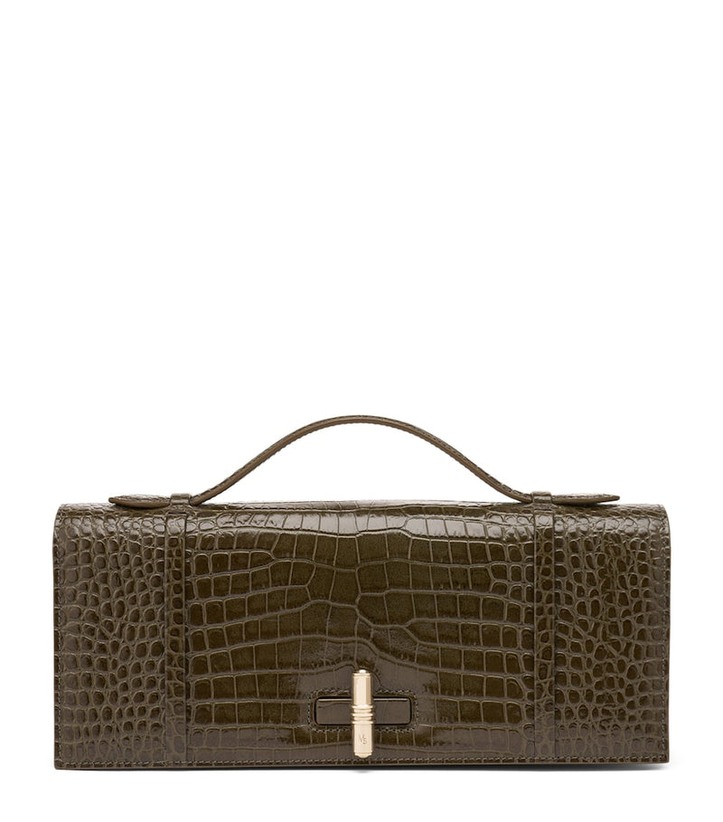 Malone Souliers croc-embossed May clutch bag, imported from the UK