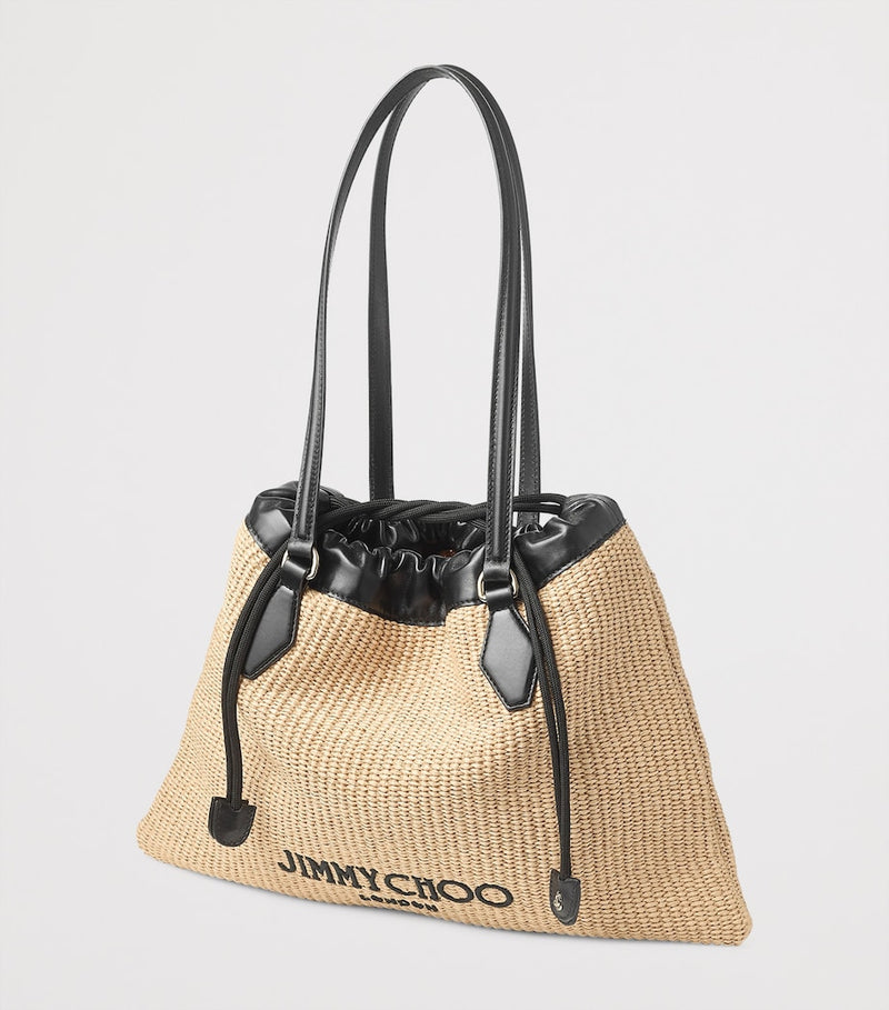 Jimmy Choo large raffia drawstring tote bag - British product