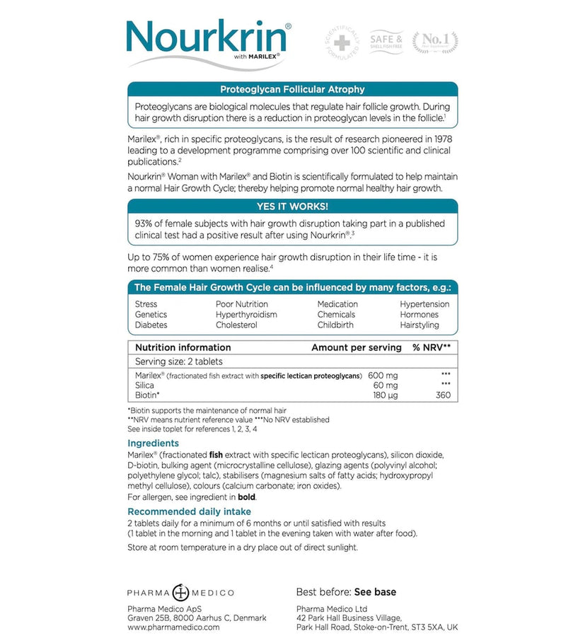 Nourkrin hair growth set 180 tablets, imported from the UK