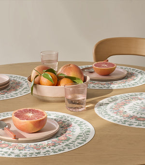 Round Placemat with Floral Print and Wipe-Clean Function, 38cm Diameter