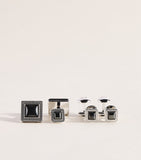 Tateossian palladium-plated cufflinks and studs set with hematite, imported from the UK