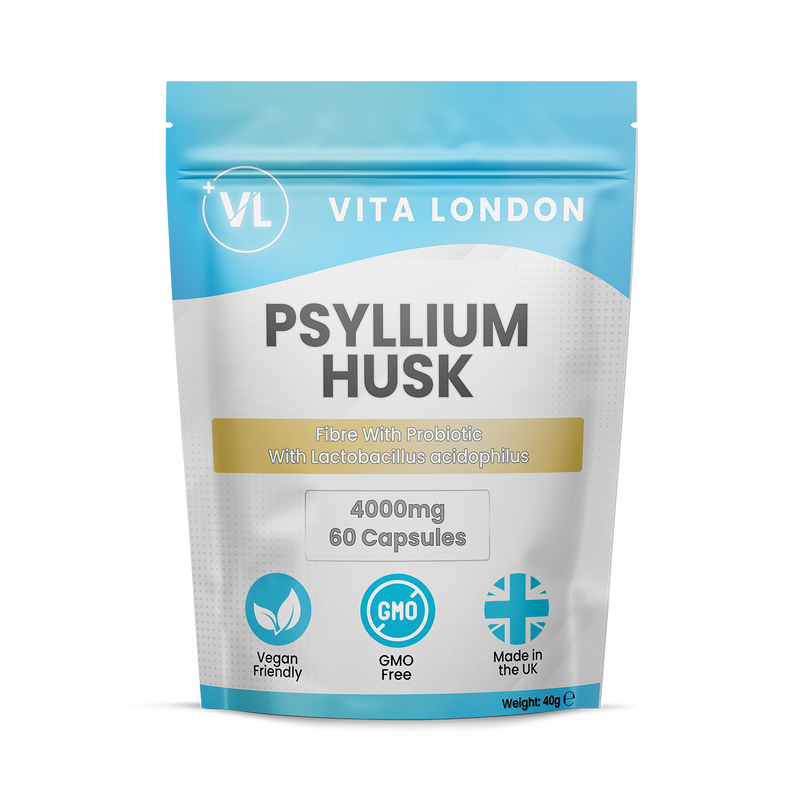 Vita London psyllium husk capsules high strength 4000mg probiotic 60 capsules - British product