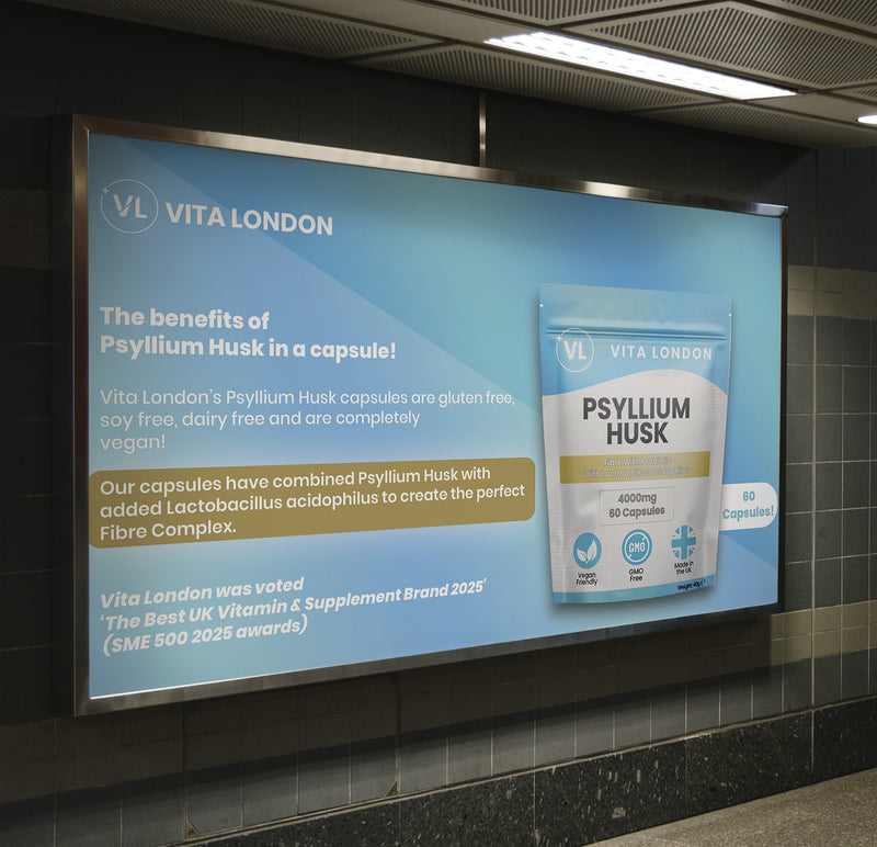 Vita London psyllium husk capsules high strength 4000mg probiotic 60 capsules - British product