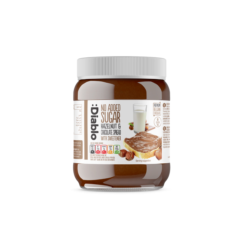 Diablo hazelnut chocolate spread no added sugar 350g jar, UK version