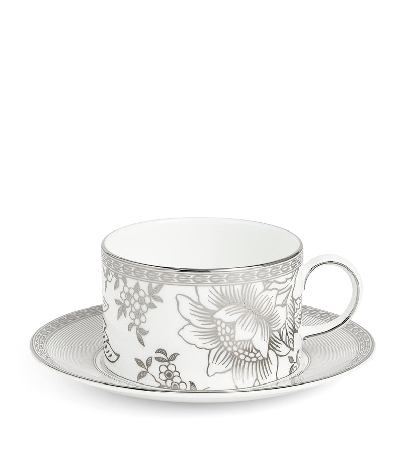 Wedgwood Silver Tonquin teacup and saucer (British brand)