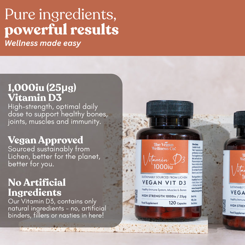 The Vegan Wellness Co vegan vitamin D3 1000iu 120 capsules, UK version