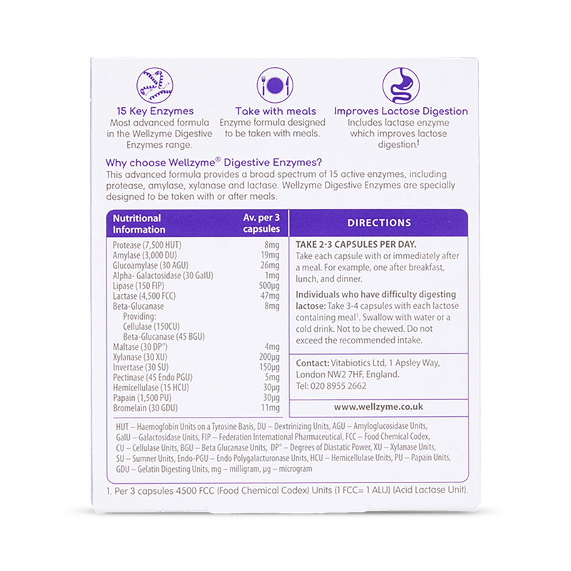 Vitabiotics Wellzyme 15 Enzyme Capsules 60 (British brand)